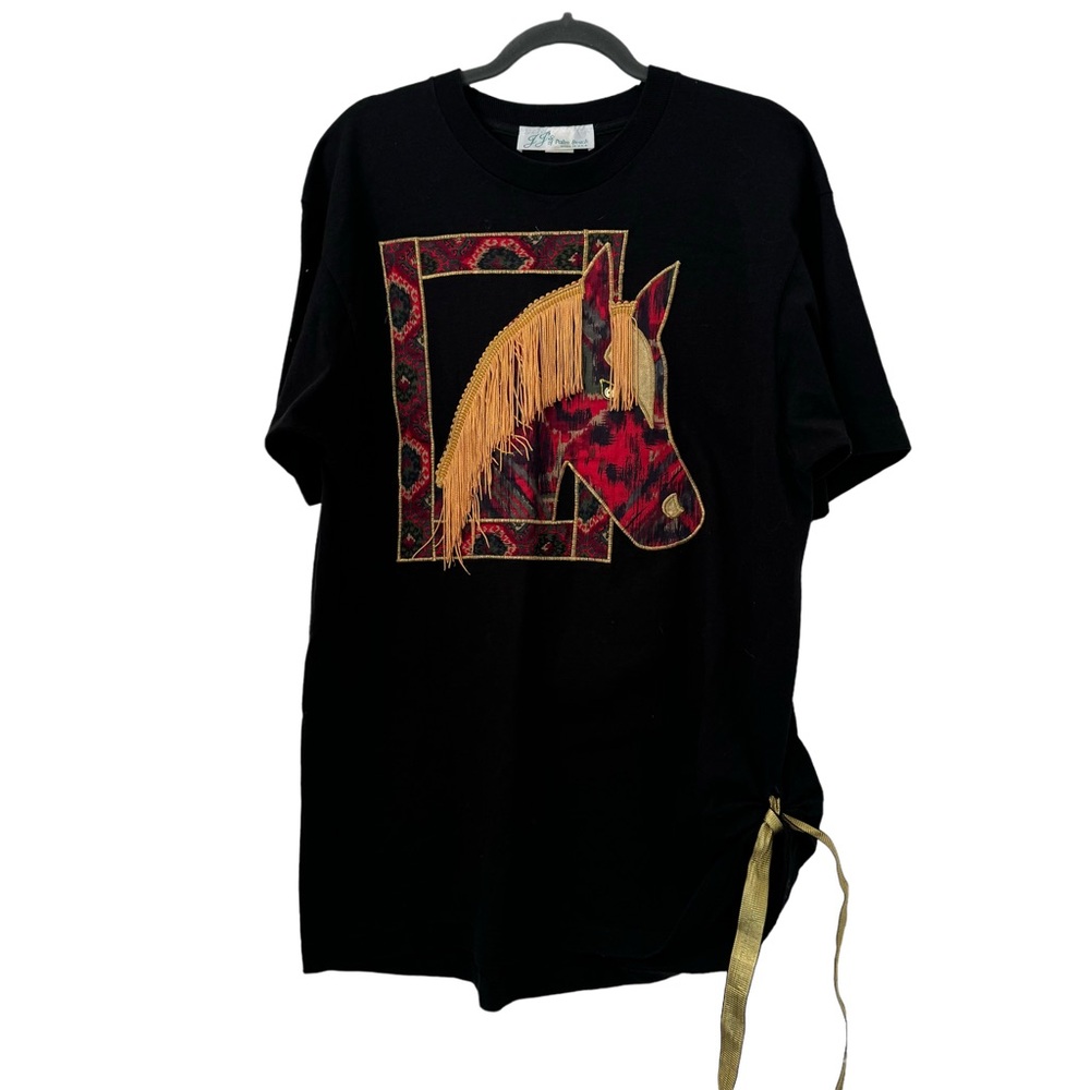 JJ's Of Palm Beach Vintage Women's Rare Western Patched Horse Cotton Shirt Sz L